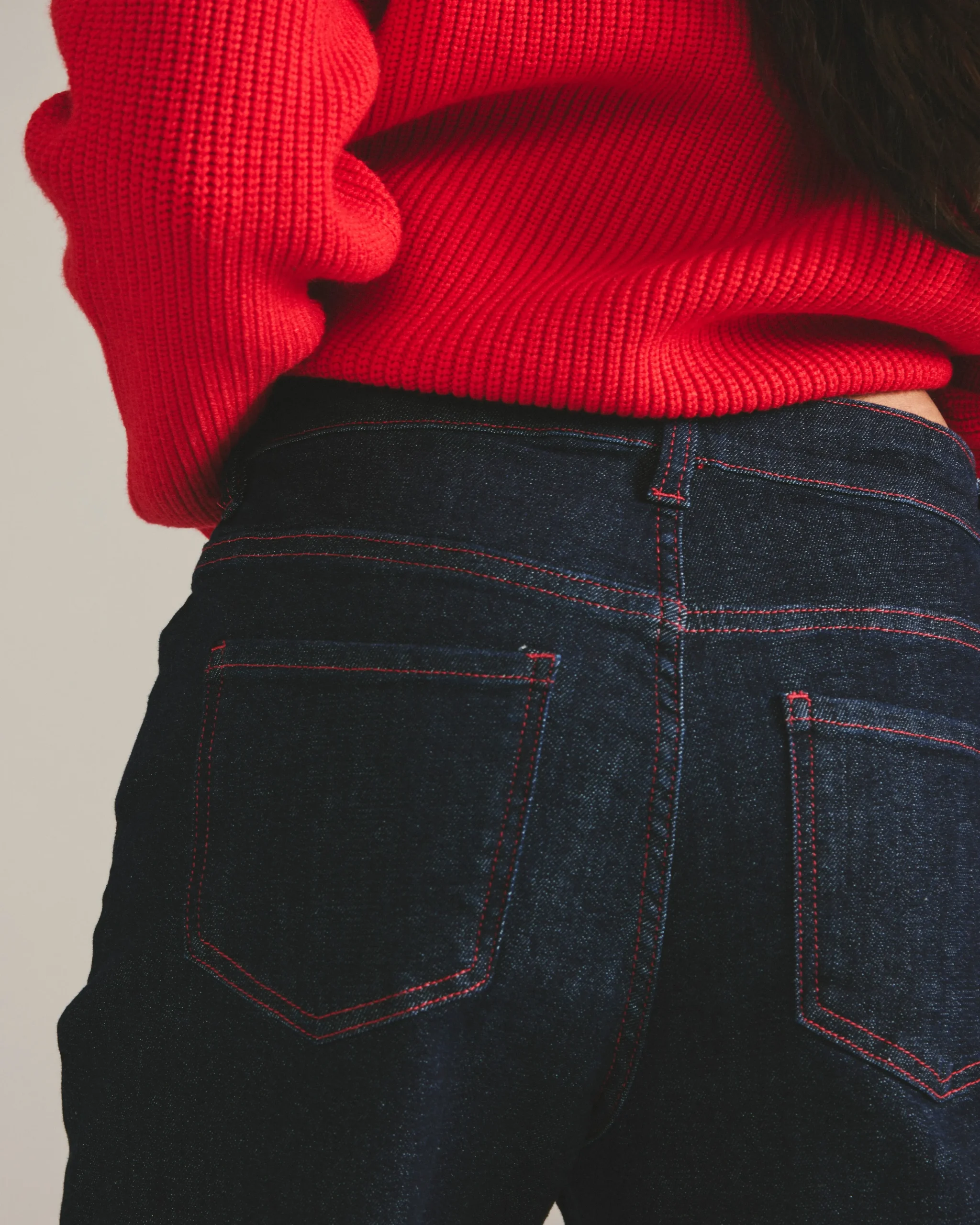Stevie High Rise Cuffed Straight Leg Jeans Americana Wash with Red Stitching