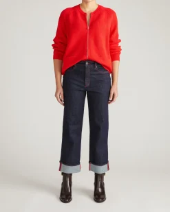 Stevie High Rise Cuffed Straight Leg Jeans Americana Wash with Red Stitching