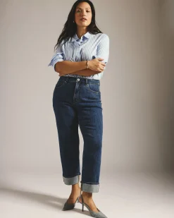 Stevie High Rise Cuffed Straight Leg Jeans Odeon Blue