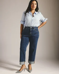 Stevie High Rise Cuffed Straight Leg Jeans Odeon Blue