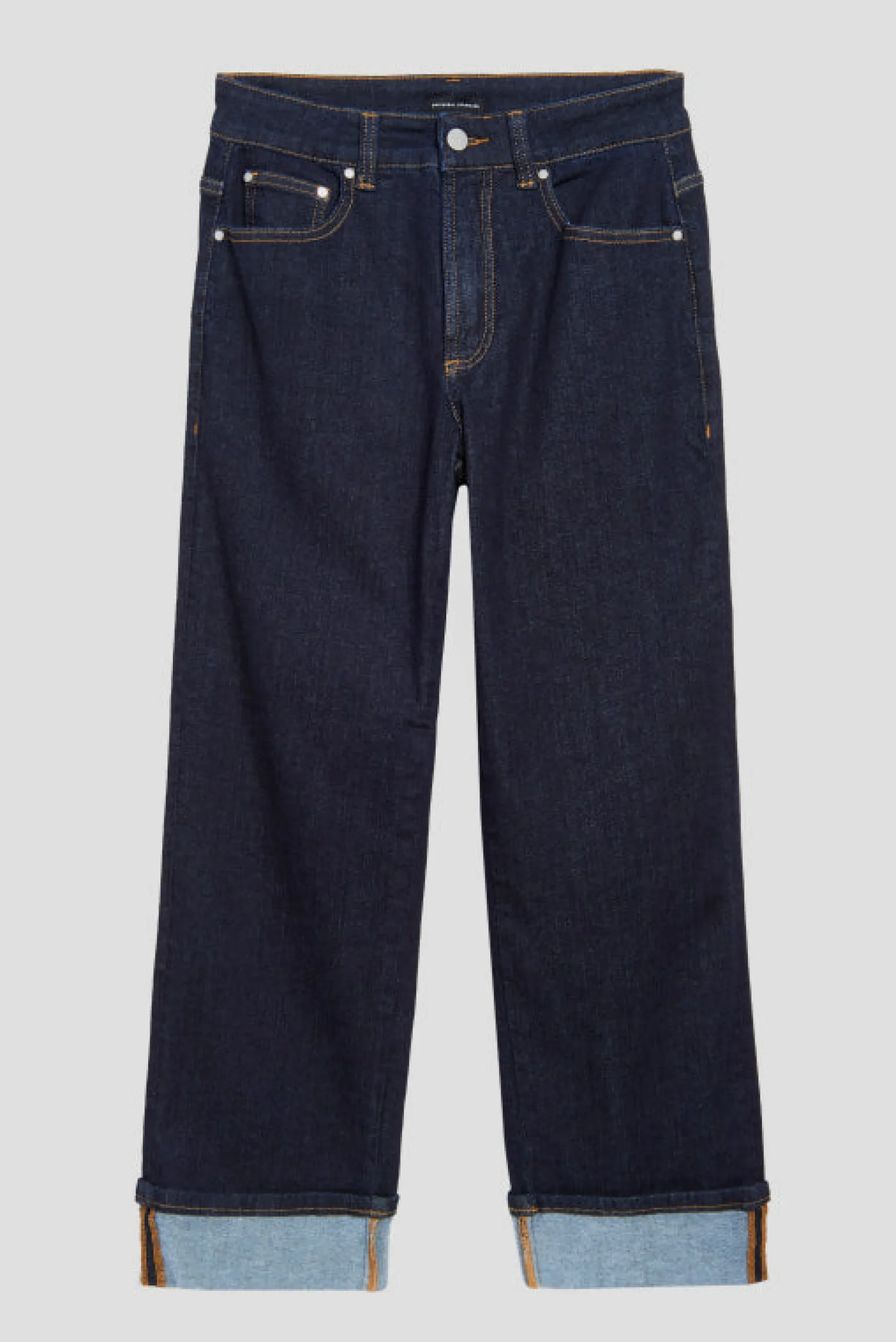 Stevie High Rise Cuffed Straight Leg Jeans Vintage Indigo Selvedge