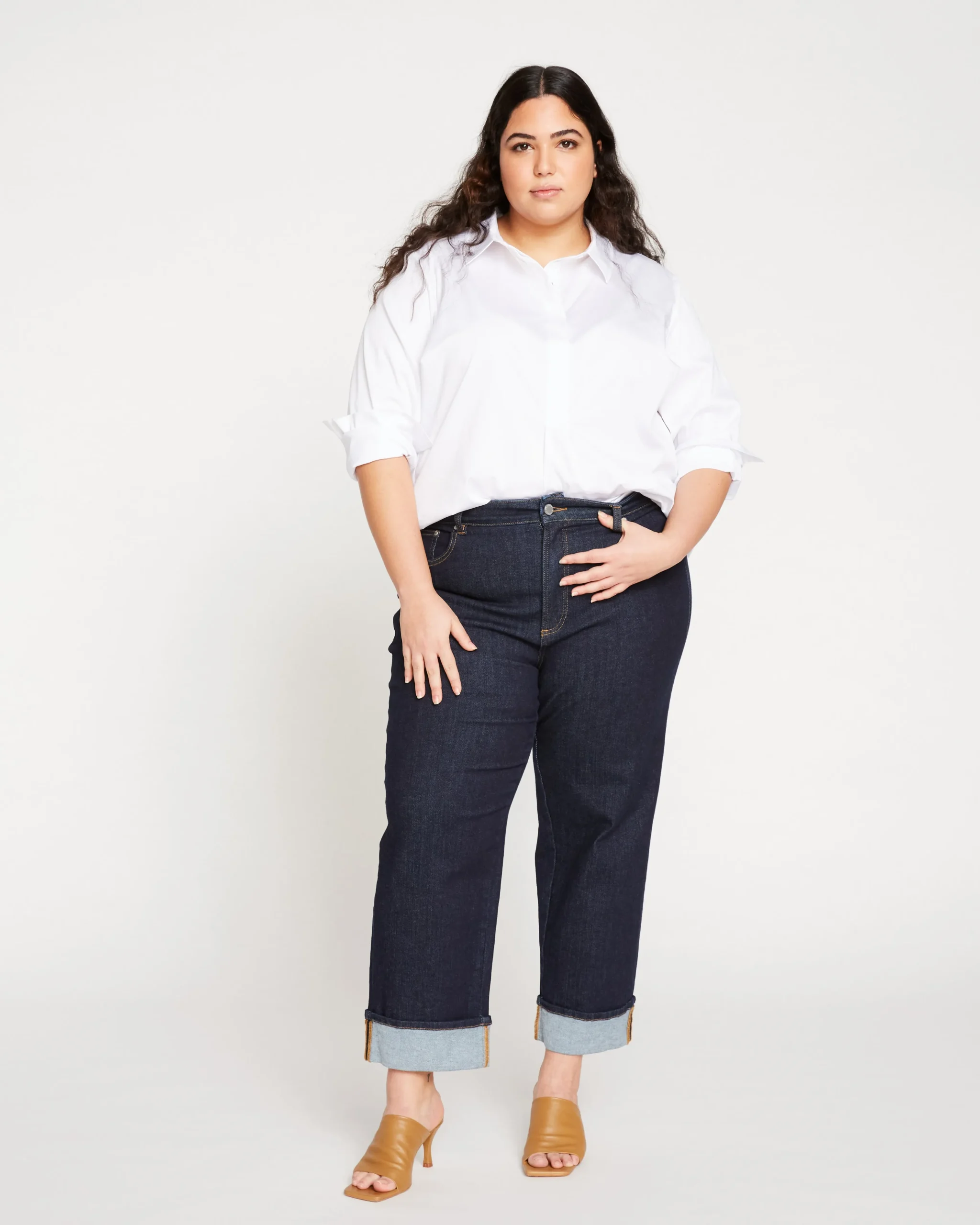 Stevie High Rise Cuffed Straight Leg Jeans Vintage Indigo Selvedge