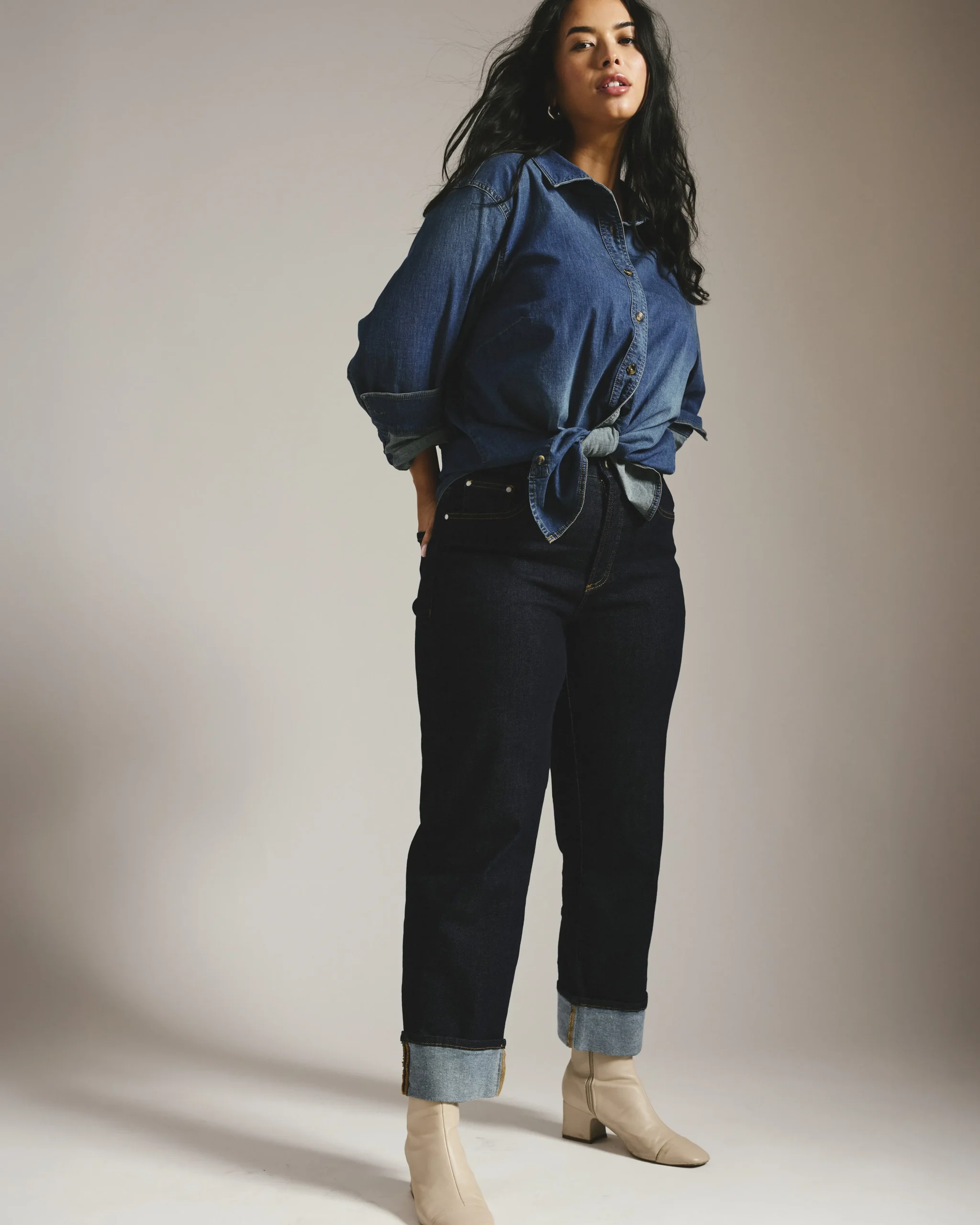 Stevie High Rise Cuffed Straight Leg Jeans Vintage Indigo Selvedge