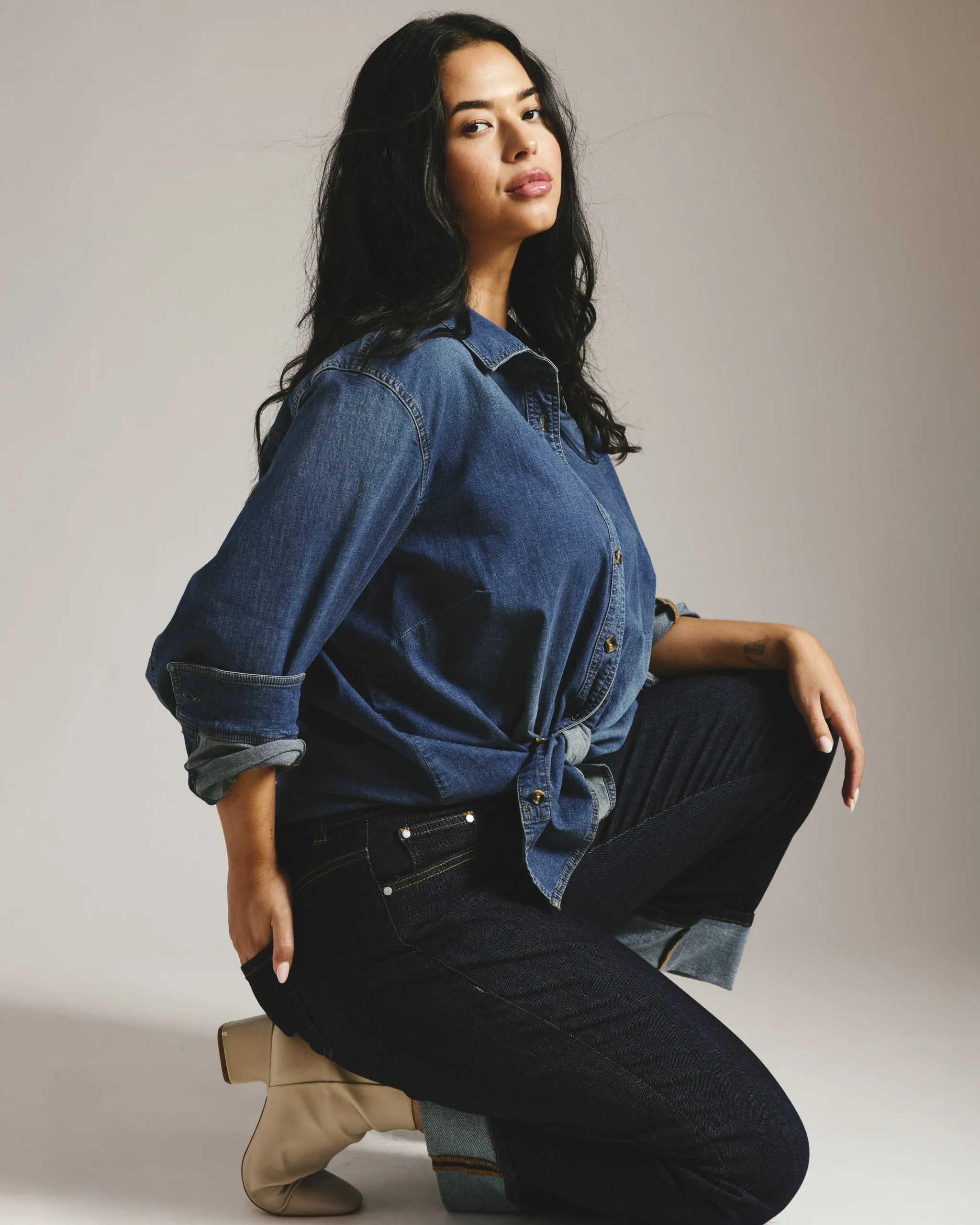 Stevie High Rise Cuffed Straight Leg Jeans Vintage Indigo Selvedge