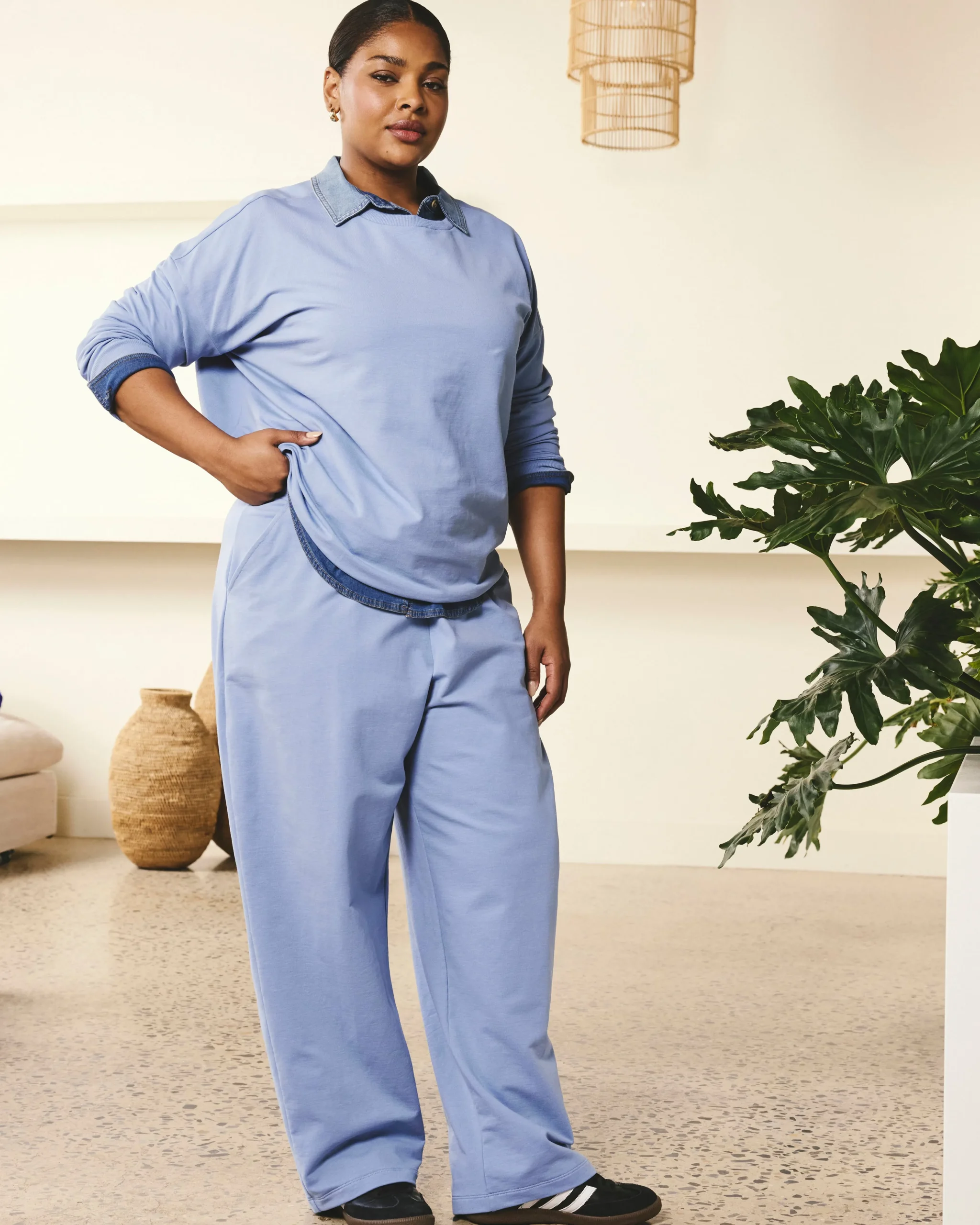 Straight Leg French Terry Sweatpants Graceful Blue