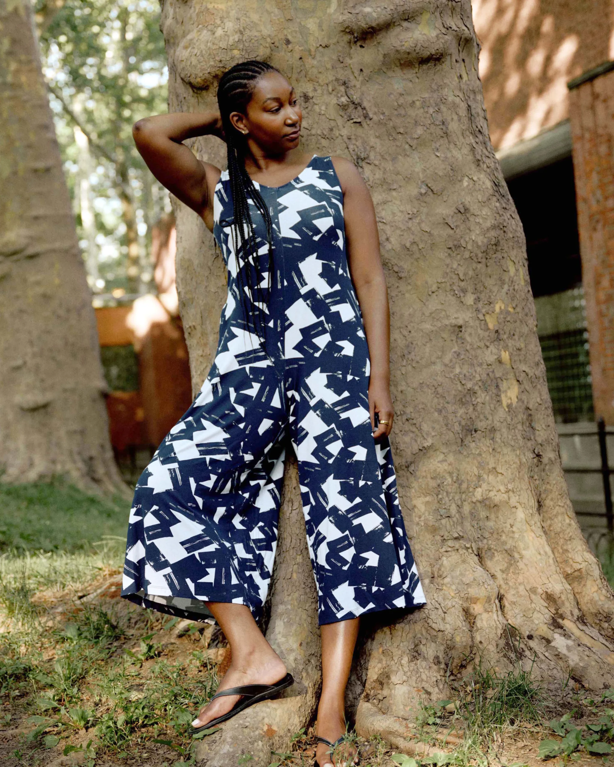 Sunny Divine Jersey Jumpsuit Navy Santiago Print
