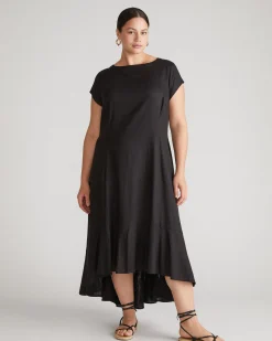 Sunset Linen Blend Flounce Dress Black