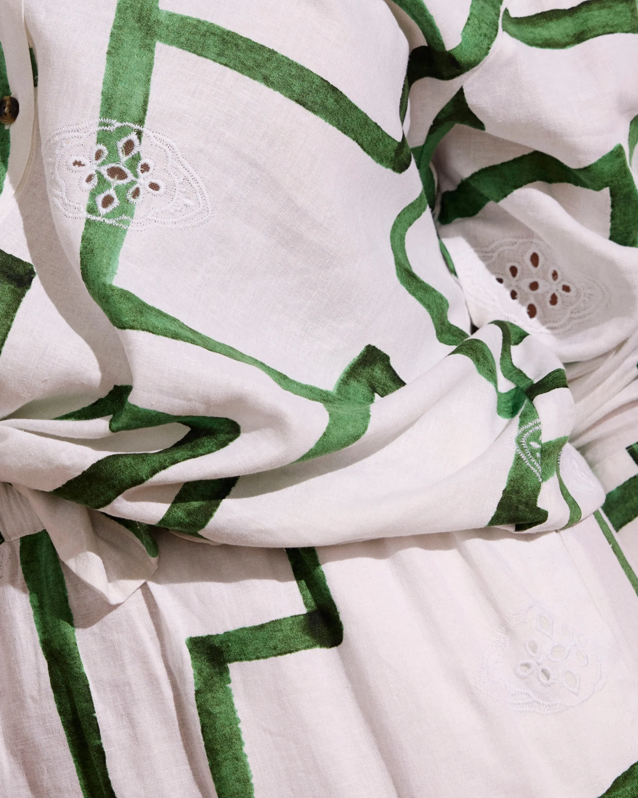Sunshine Linen Blend Polo Dress Green Paint Print