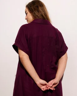 Sunshine Linen Blend Polo Dress Acai