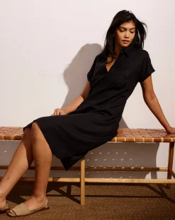 Sunshine Linen Blend Polo Dress Black