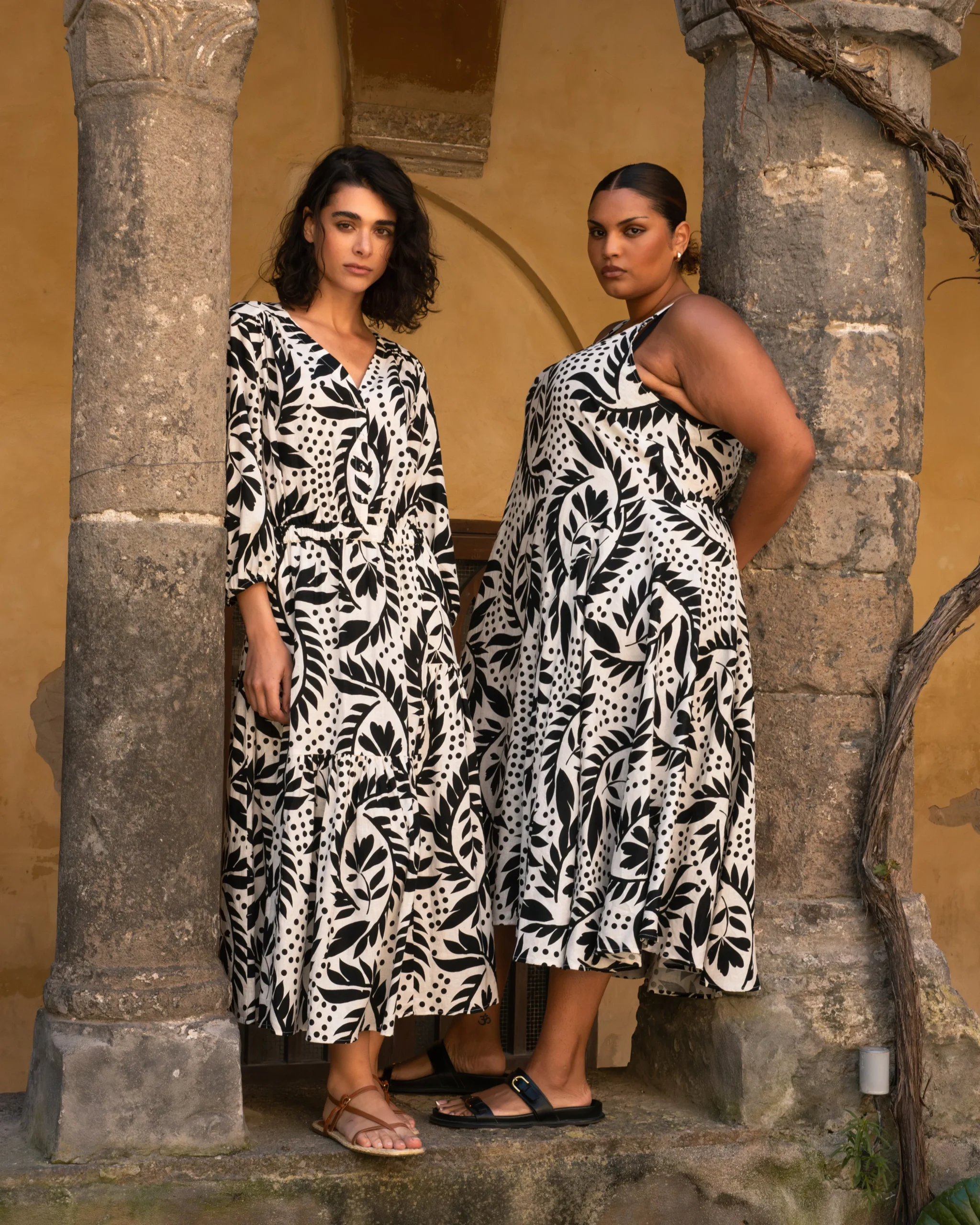 Sunshower Flowy Linen Blend Dress Vine Print