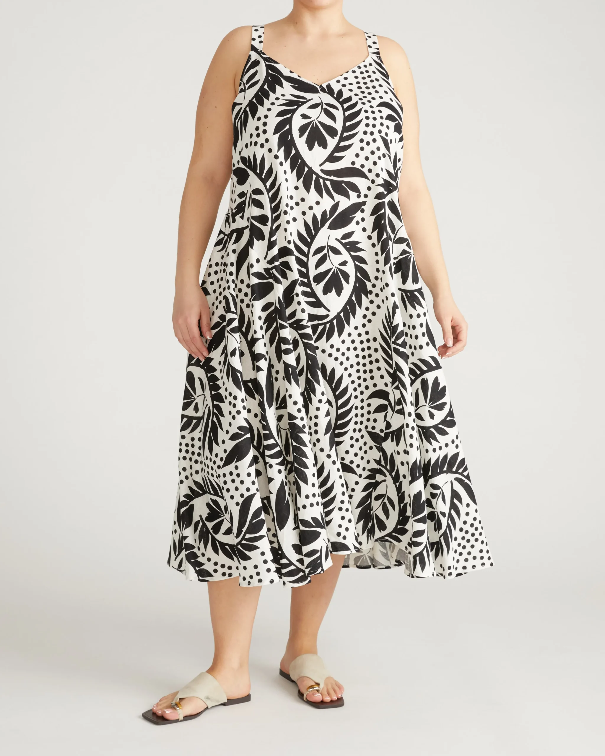Sunshower Flowy Linen Blend Dress Vine Print