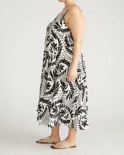 Sunshower Flowy Linen Blend Dress Vine Print
