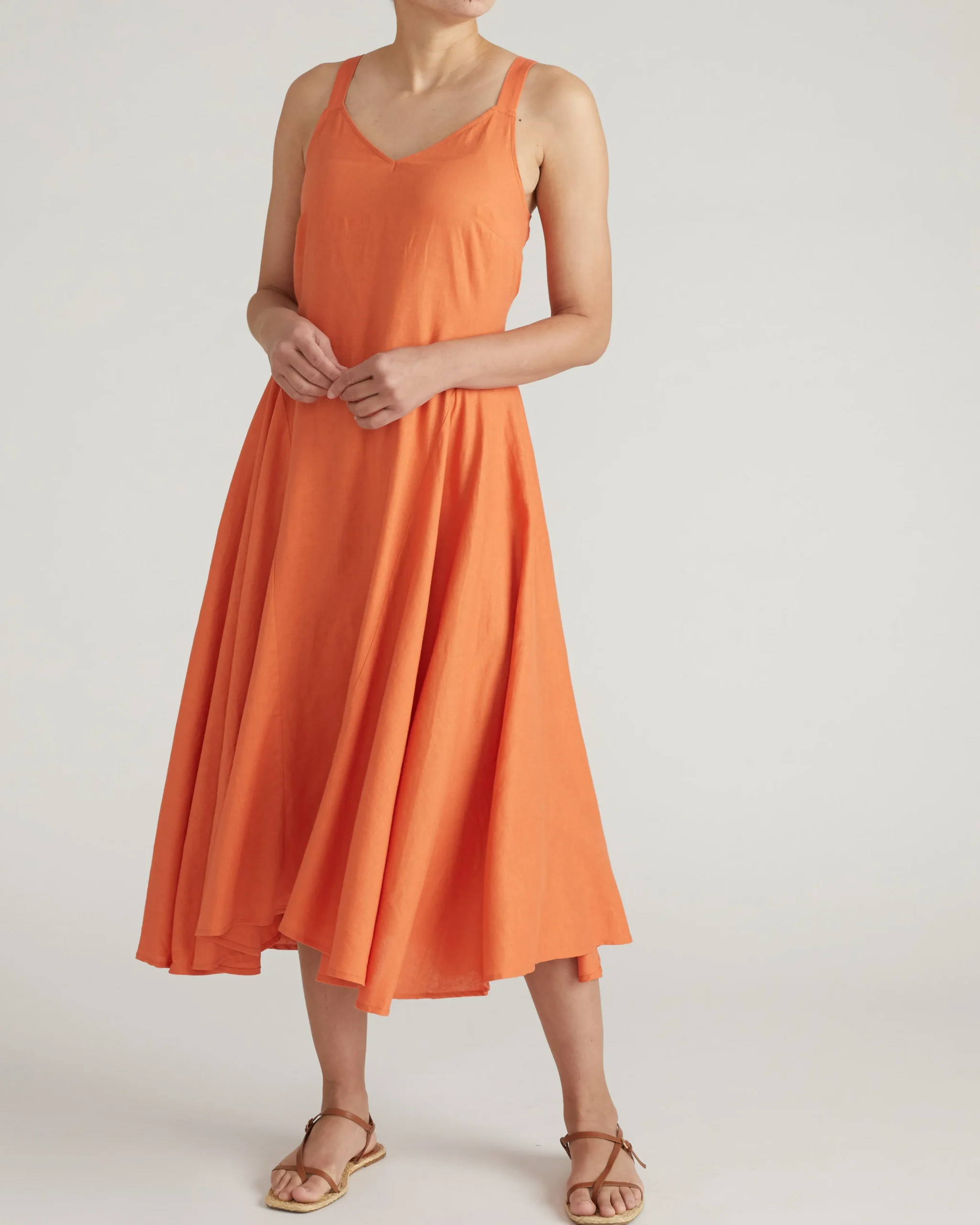 Sunshower Flowy Linen Blend Dress Italian Orange