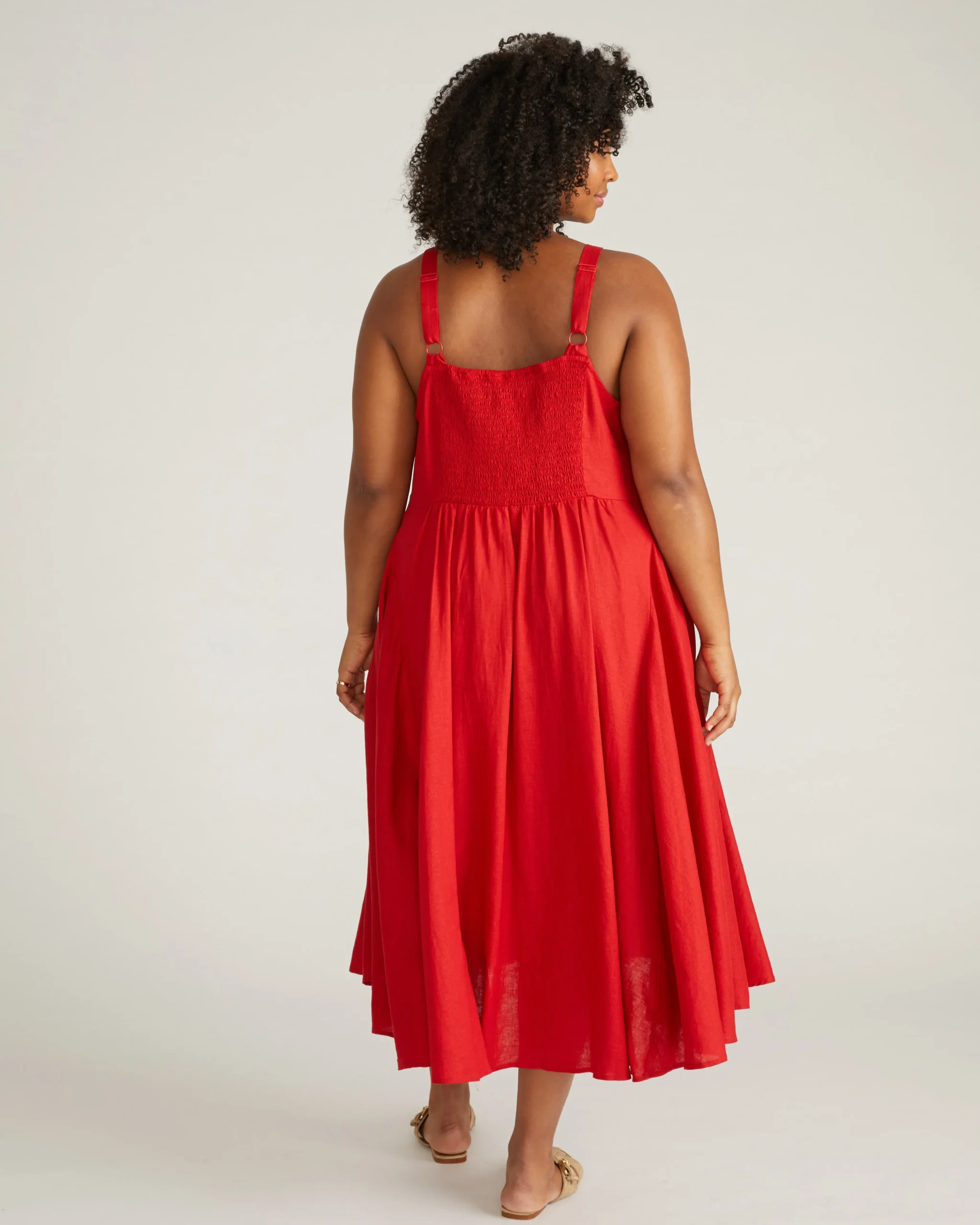 Sunshower Flowy Linen Blend Dress Ruby Red