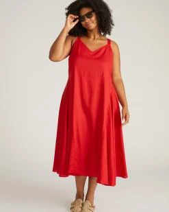 Sunshower Flowy Linen Blend Dress Ruby Red