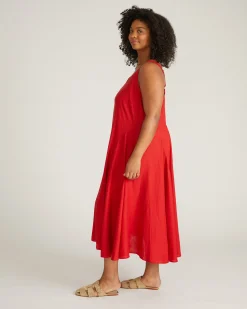 Sunshower Flowy Linen Blend Dress Ruby Red