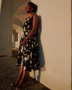 Sunshower Flowy Linen Blend Dress Santiago Print
