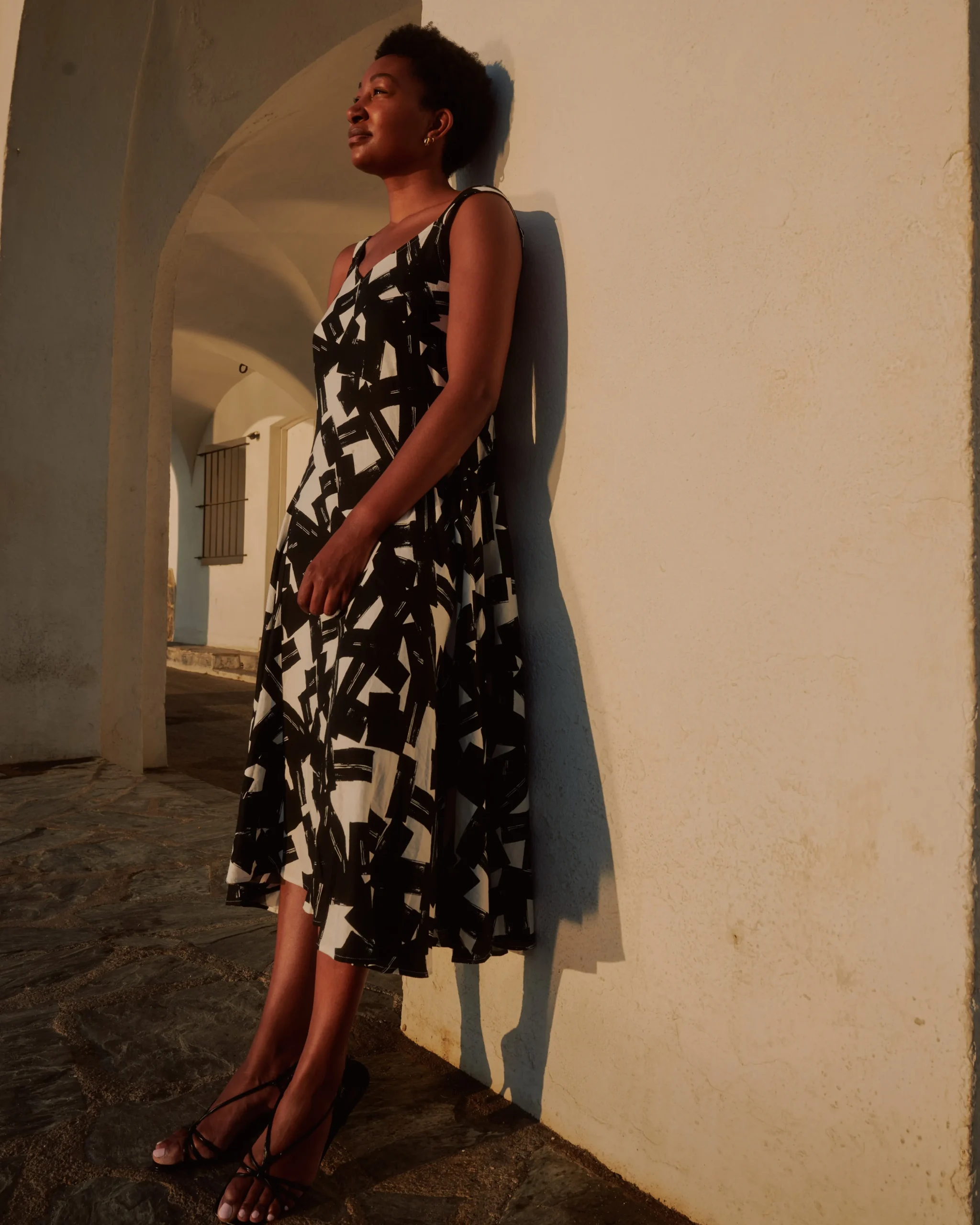 Sunshower Flowy Linen Blend Dress Santiago Print