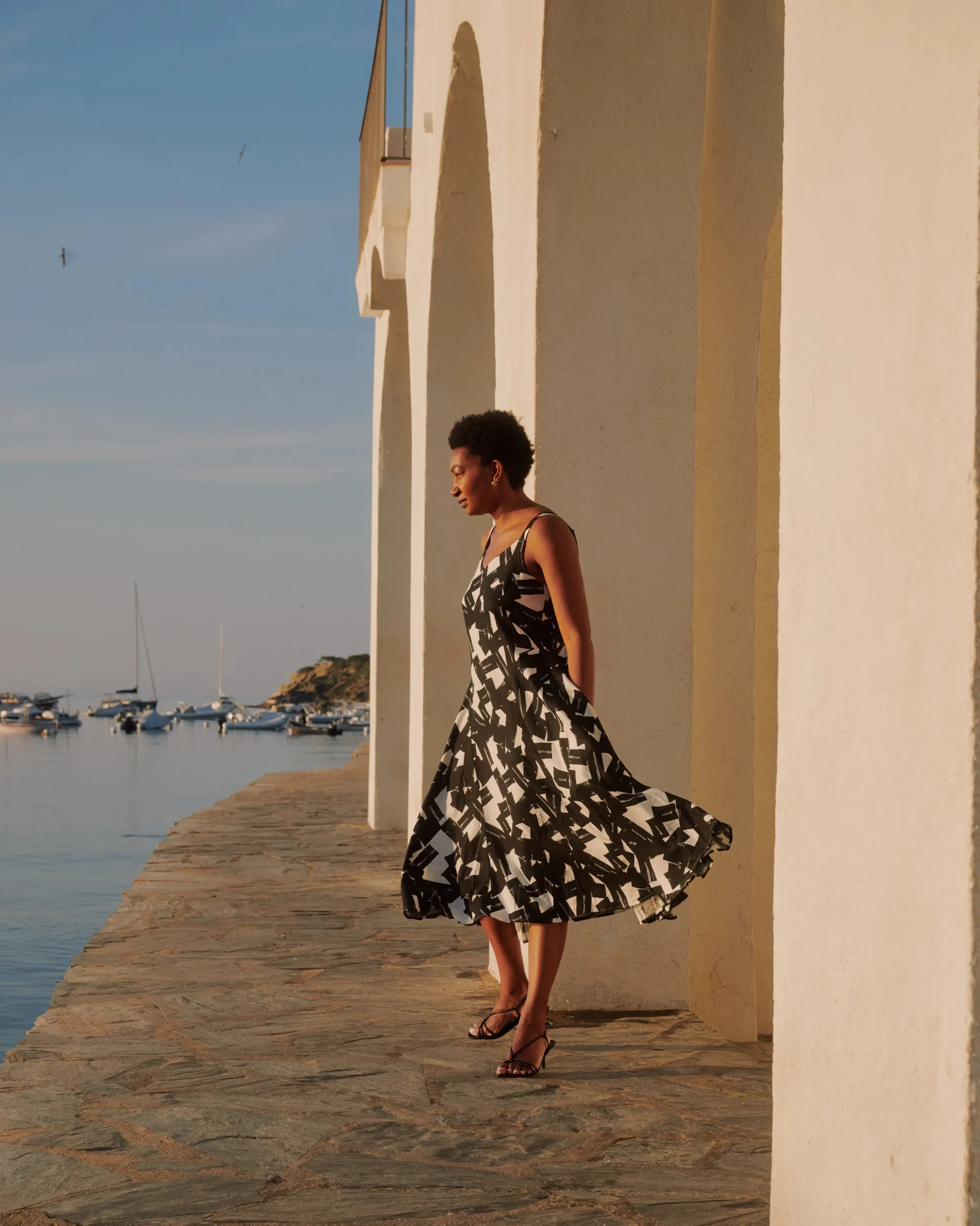 Sunshower Flowy Linen Blend Dress Santiago Print