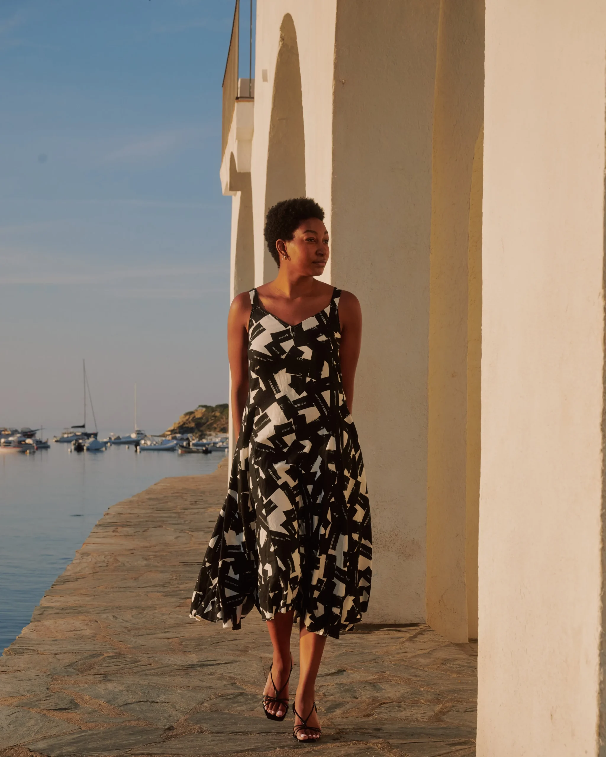 Sunshower Flowy Linen Blend Dress Santiago Print