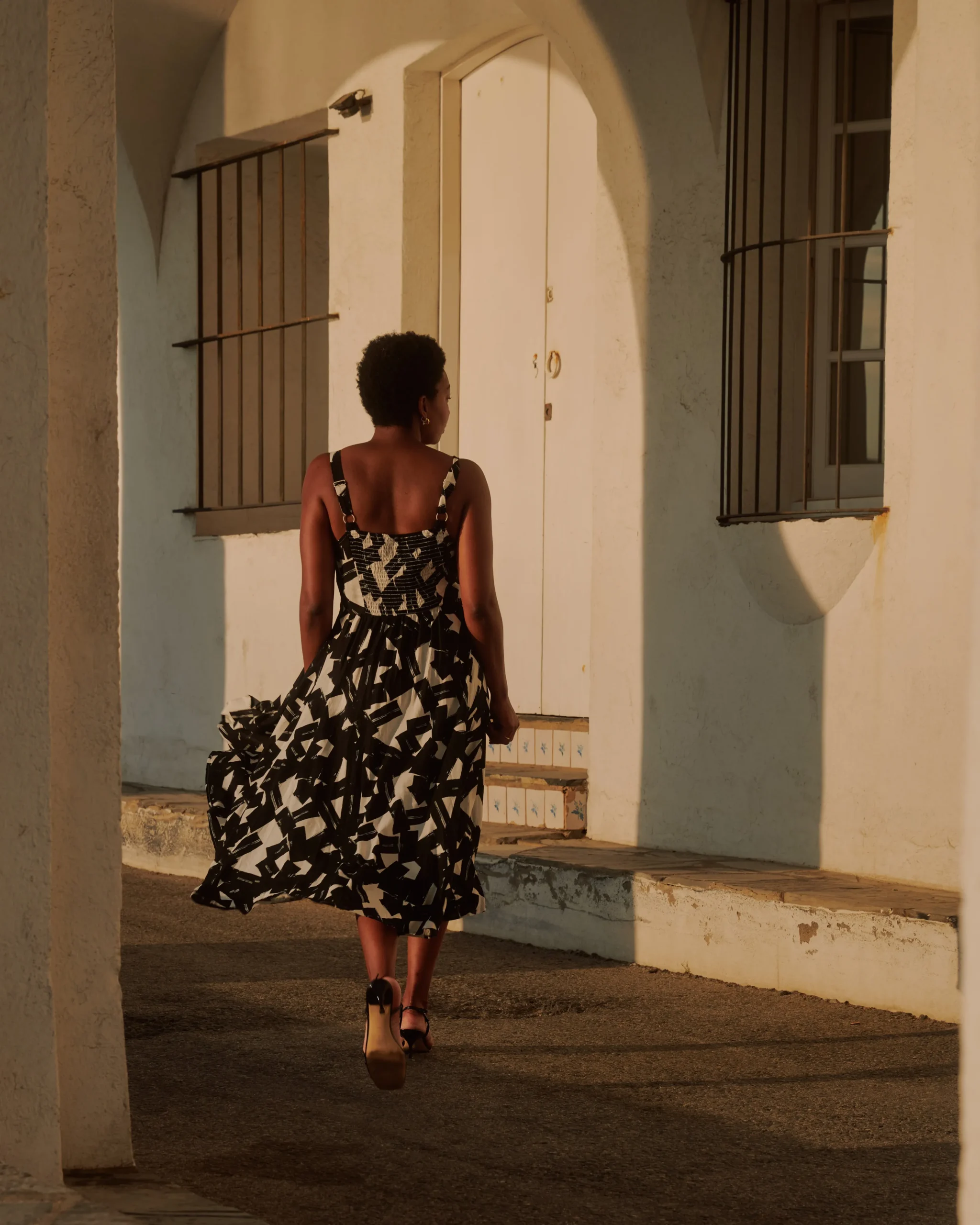 Sunshower Flowy Linen Blend Dress Santiago Print