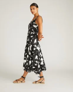 Sunshower Flowy Linen Blend Dress Santiago Print