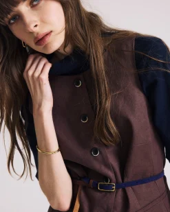 Tamsin Stretch Linen Blend Vest Sophisticated Brown