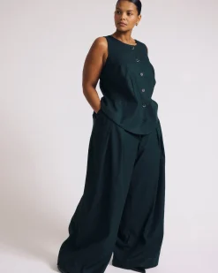 Tamsin Stretch Linen Blend Vest Forest Green