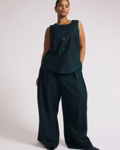 Tamsin Stretch Linen Blend Vest Forest Green