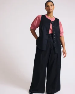 Tamsin Stretch Linen Blend Vest Black