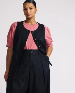 Tamsin Stretch Linen Blend Vest Black