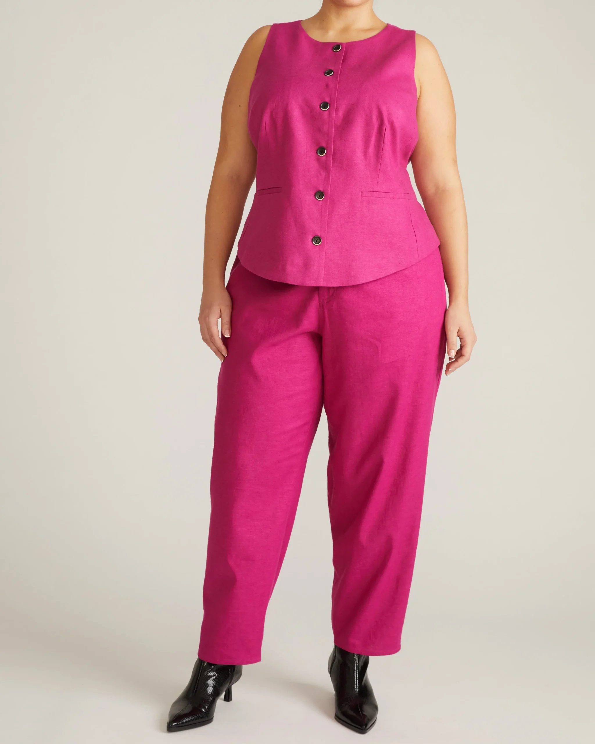 Tamsin Stretch Linen Blend Vest Hyper Pink