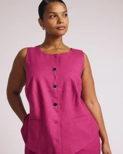Tamsin Stretch Linen Blend Vest Hyper Pink