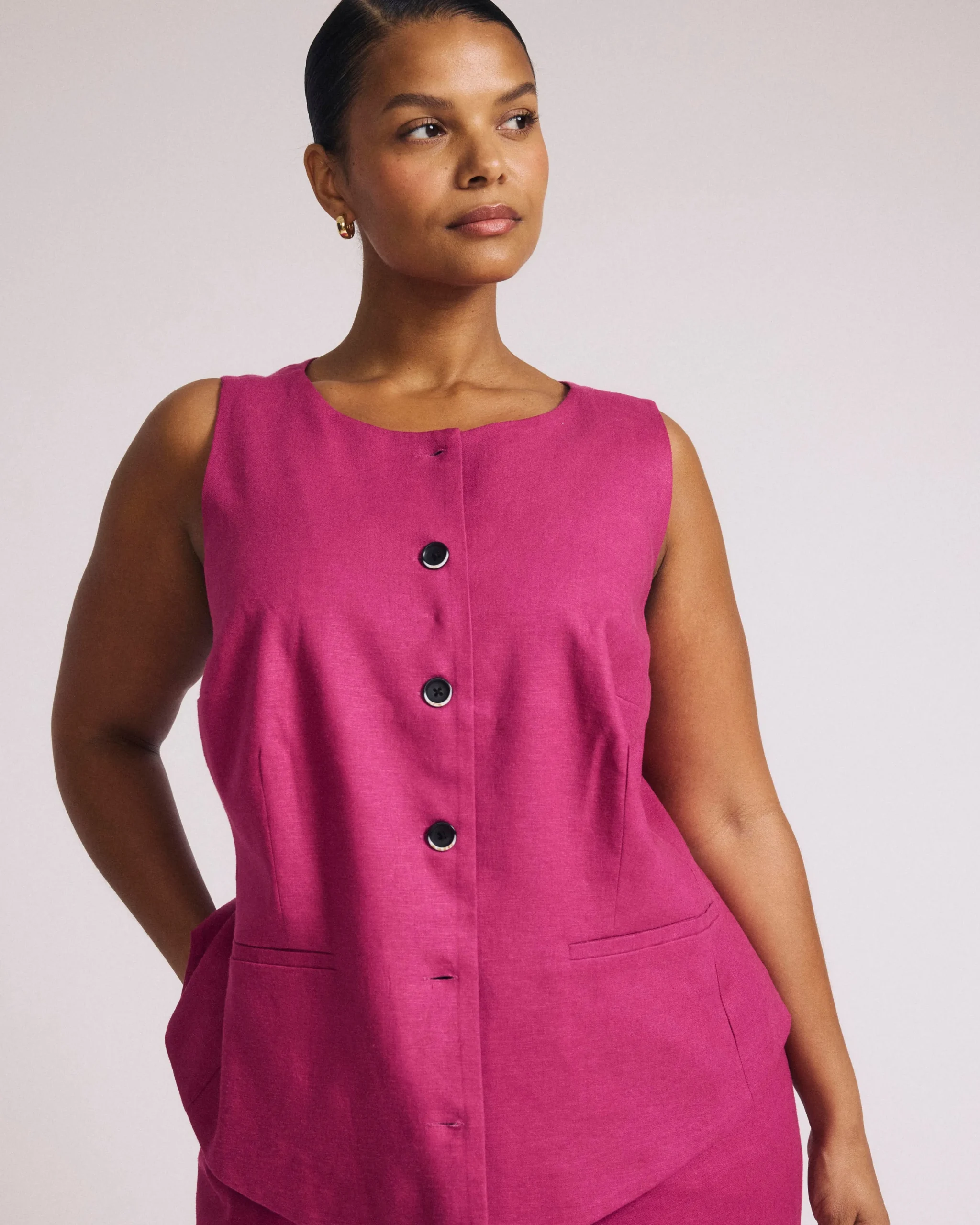 Tamsin Stretch Linen Blend Vest Hyper Pink