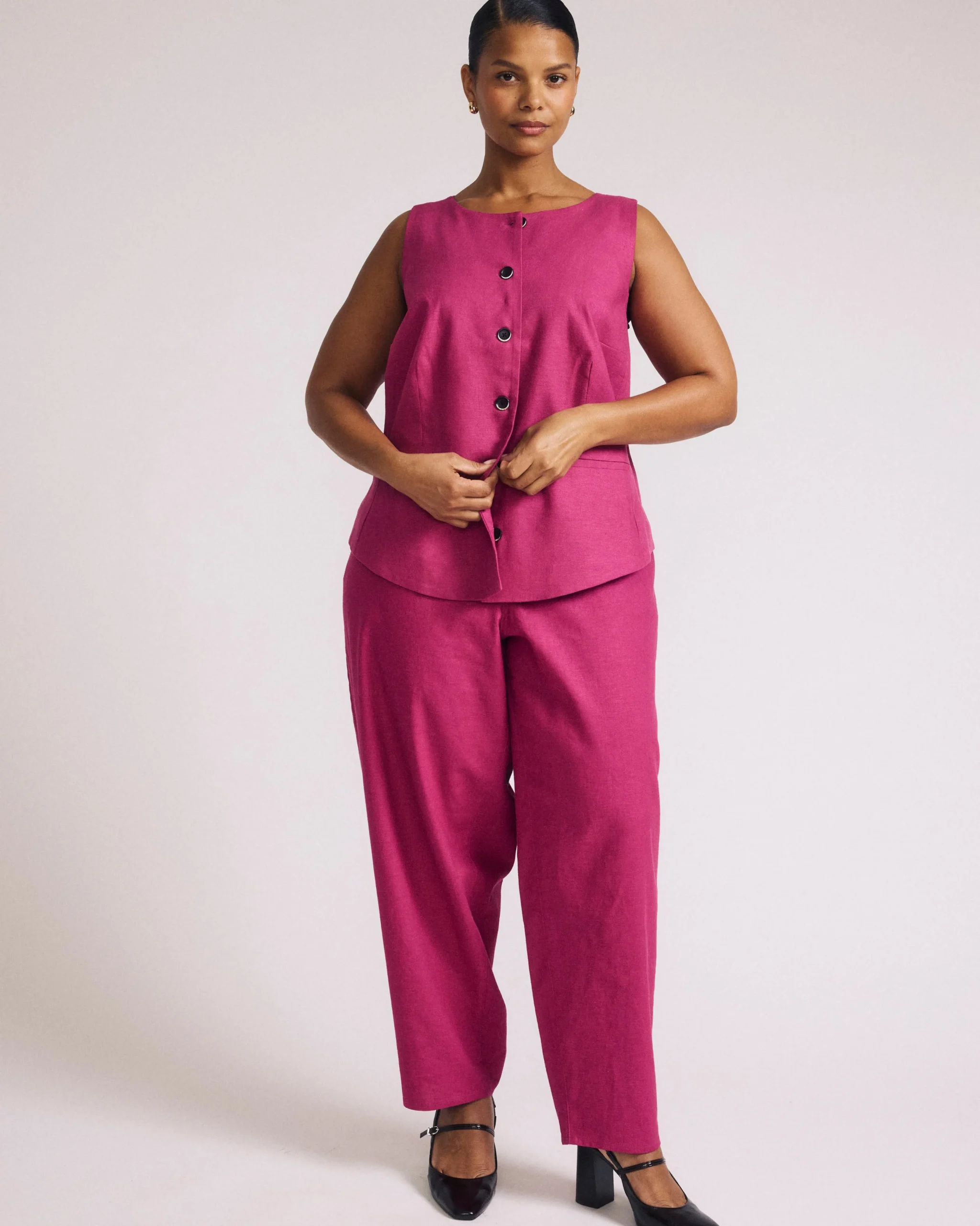 Tamsin Stretch Linen Blend Vest Hyper Pink