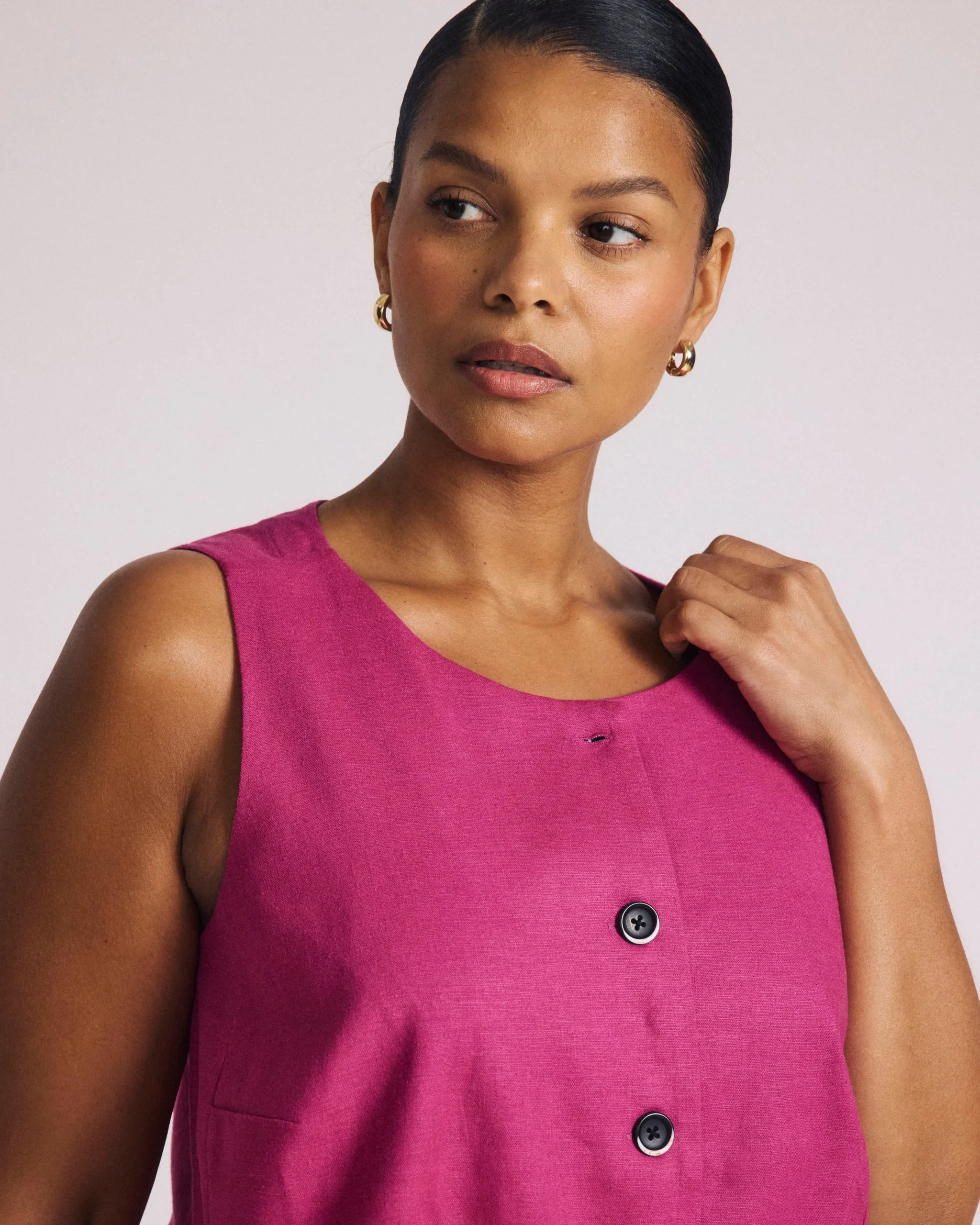 Tamsin Stretch Linen Blend Vest Hyper Pink