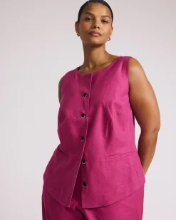 Tamsin Stretch Linen Blend Vest Hyper Pink