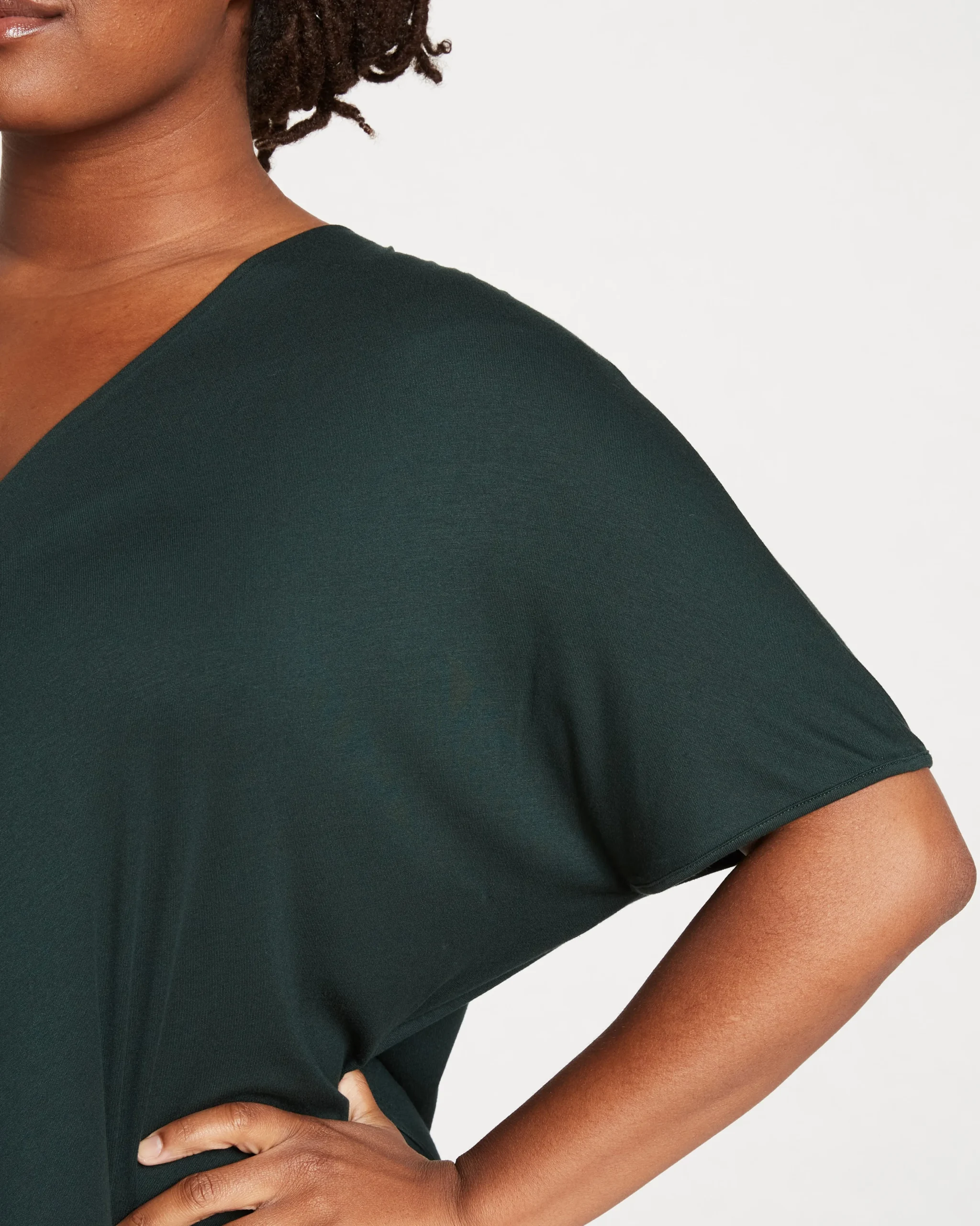 Teresa Liquid Jersey V-Neck Dress Forest Green