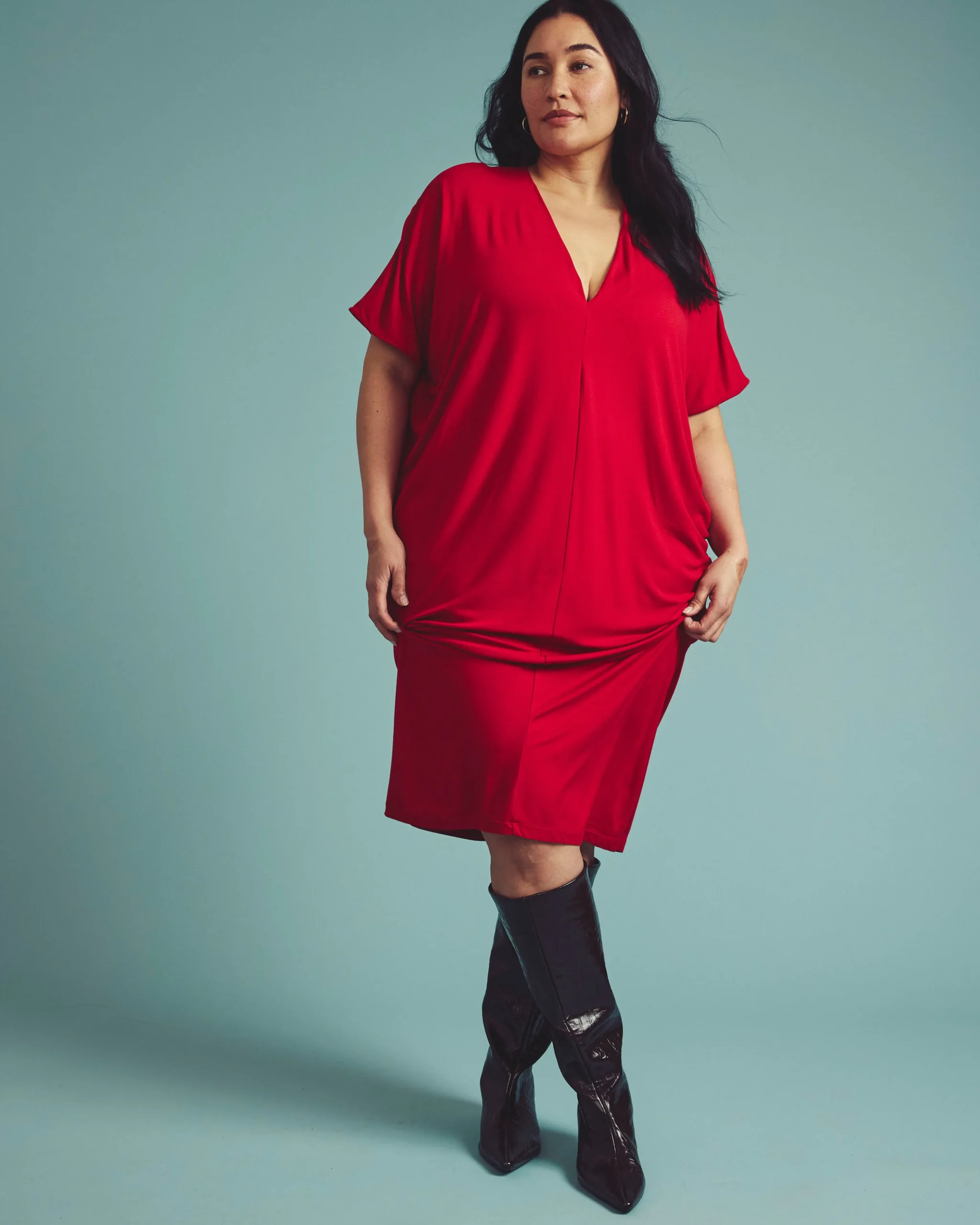 Teresa Liquid Jersey V-Neck Dress New York Red