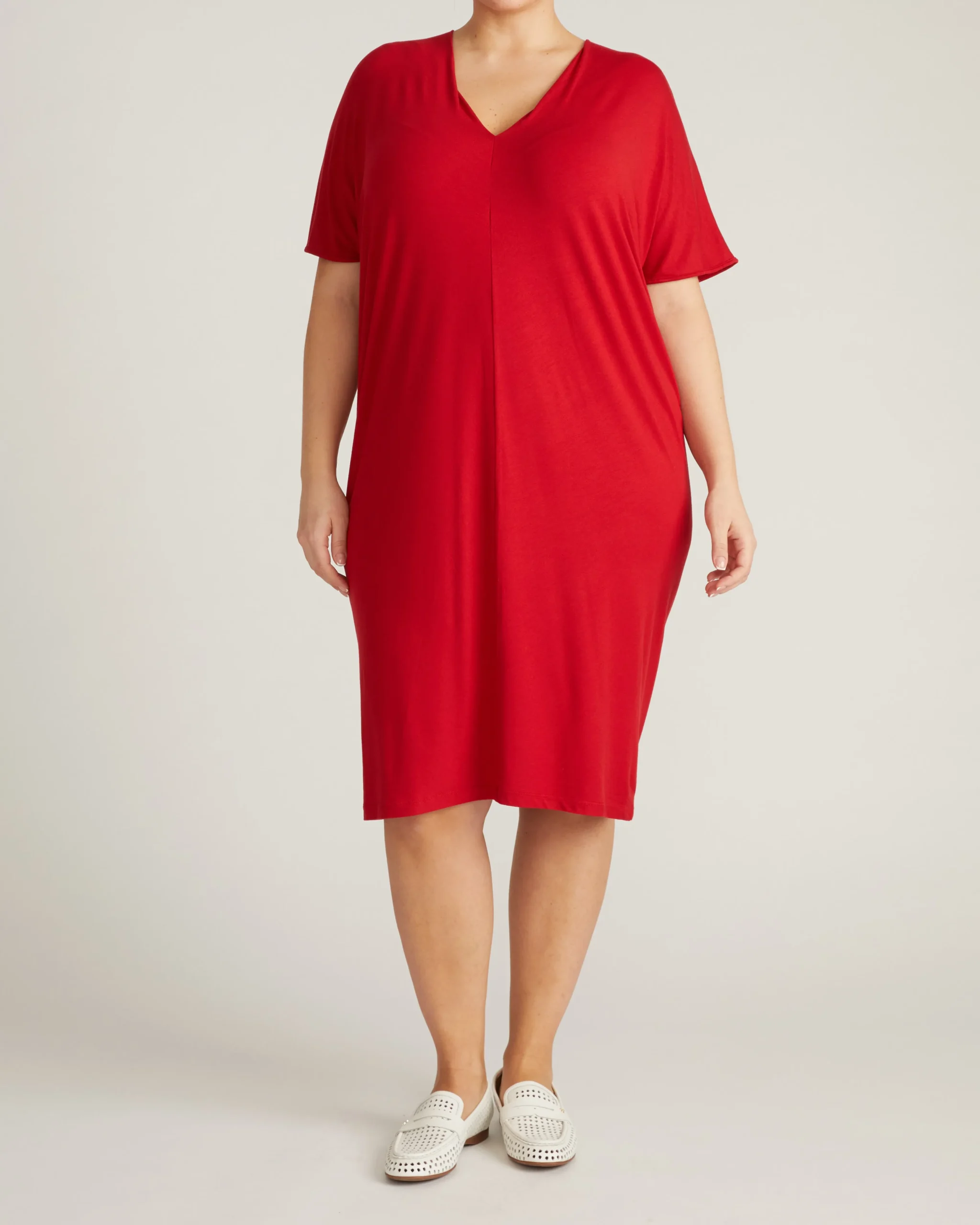 Teresa Liquid Jersey V-Neck Dress New York Red
