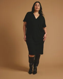 Teresa Liquid Jersey V-Neck Dress Black