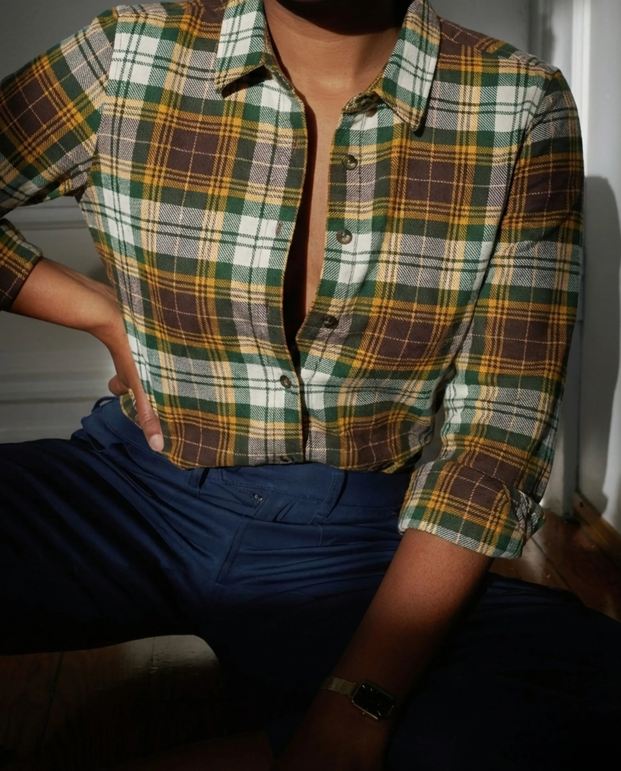 The Artist Oversized Poplin Shirt Brown Plaid
