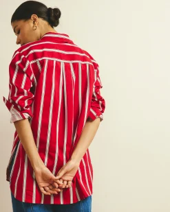 The Artist Oversized Poplin Shirt Red/Black/White Stripe