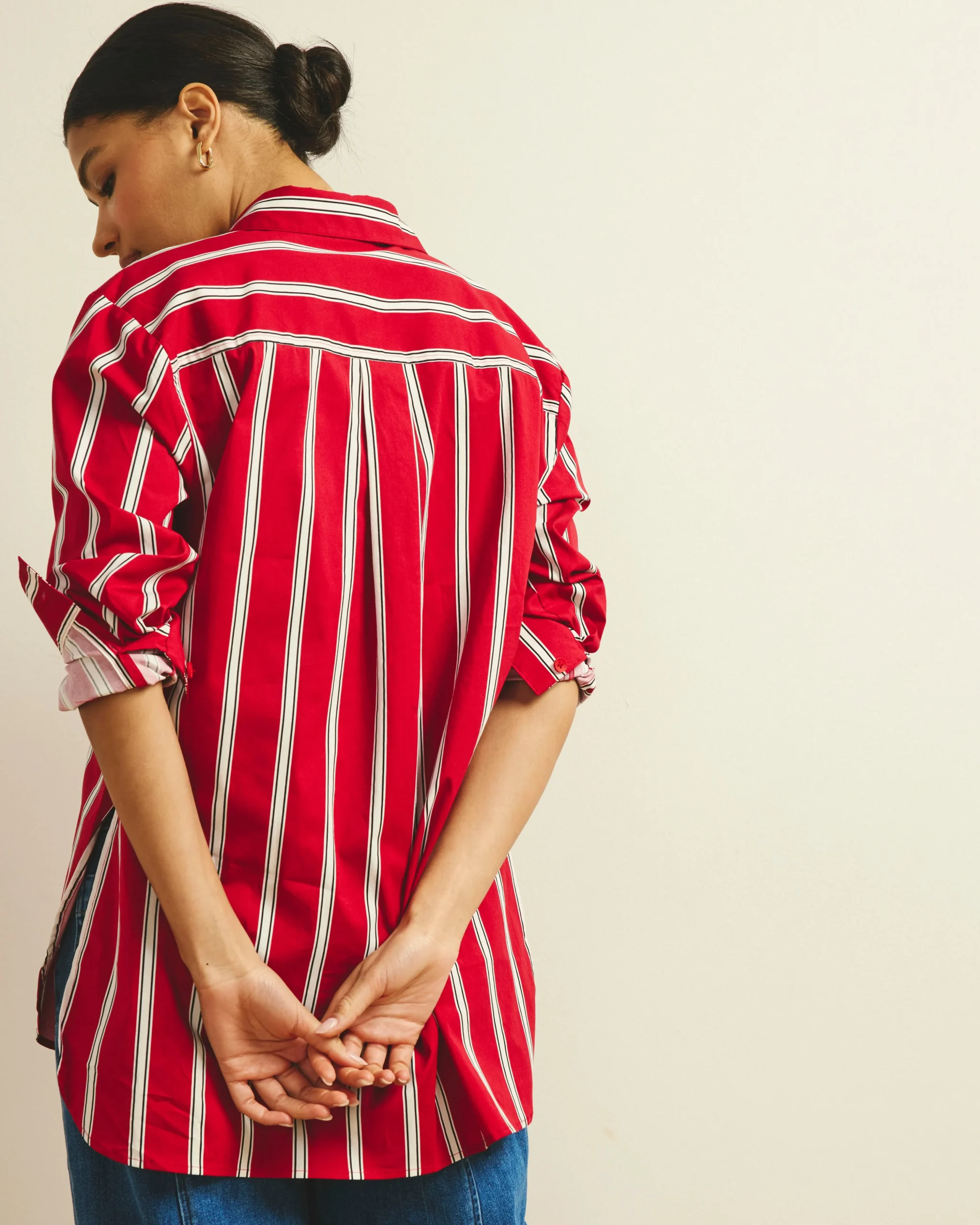 The Artist Oversized Poplin Shirt Red/Black/White Stripe