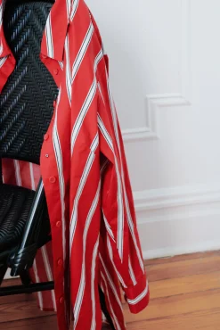 The Artist Oversized Poplin Shirt Red/Black/White Stripe