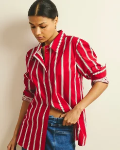 The Artist Oversized Poplin Shirt Red/Black/White Stripe