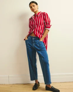 The Artist Oversized Poplin Shirt Red/Black/White Stripe