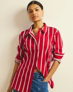 The Artist Oversized Poplin Shirt Red/Black/White Stripe