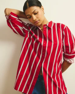 The Artist Oversized Poplin Shirt Red/Black/White Stripe